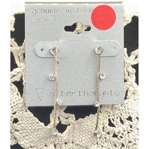 NWT After Thoughts brand genuine Austrian Crystal surgical steel post dangle